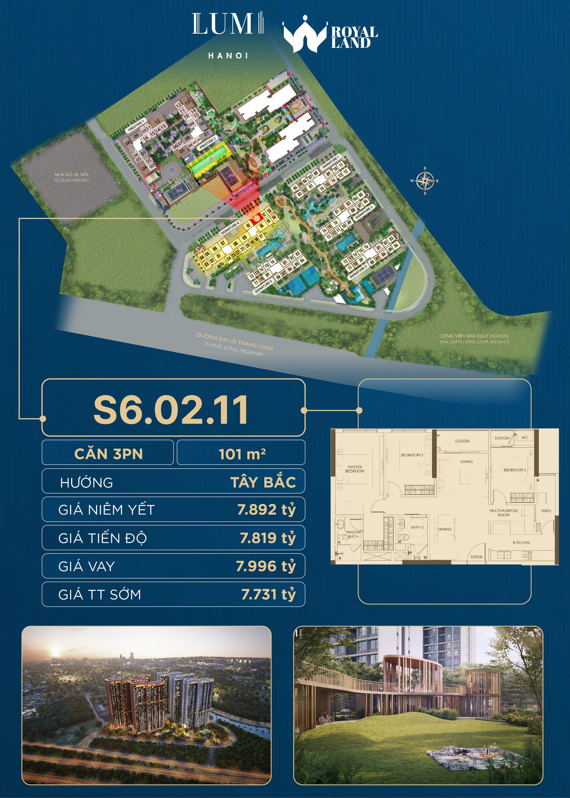 Căn hộ 3PN S6.02.11 tòa S6 LUMI HANOI